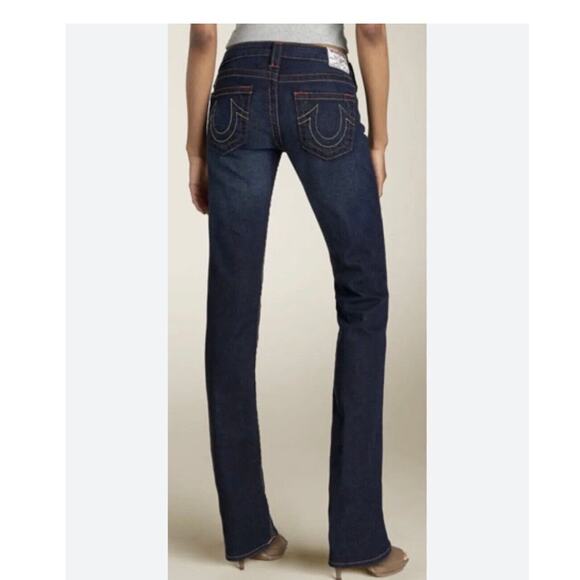 True Religion Tommy Vintage Y2K Low Rise Dark Wash Orange Stitched Bootcut Jean - Picture 3 of 16